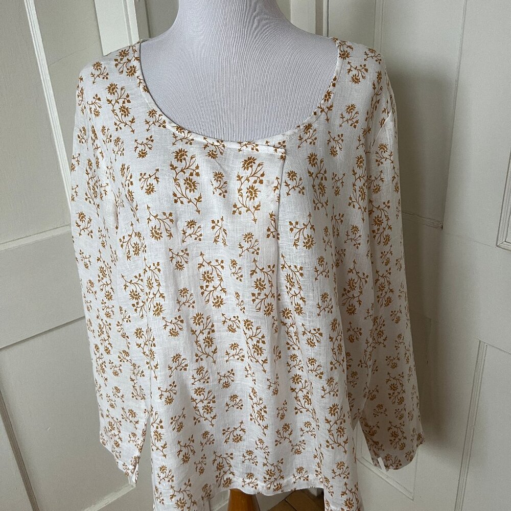 CP Shades white linen long sleeve print blouse
